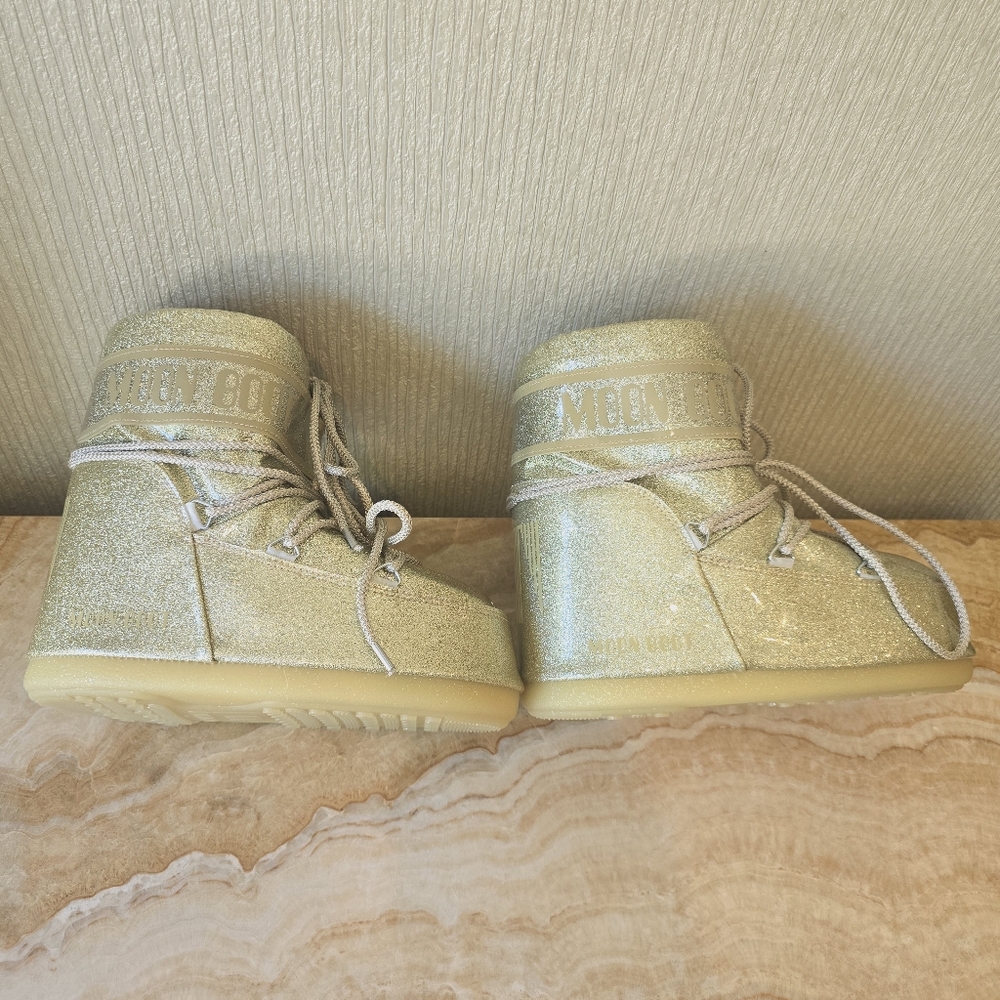 Moon Boot Low Icon Glitter Snow Boot Gold Moon Boots Glitter Gold Boots Short - Picture 10 of 17